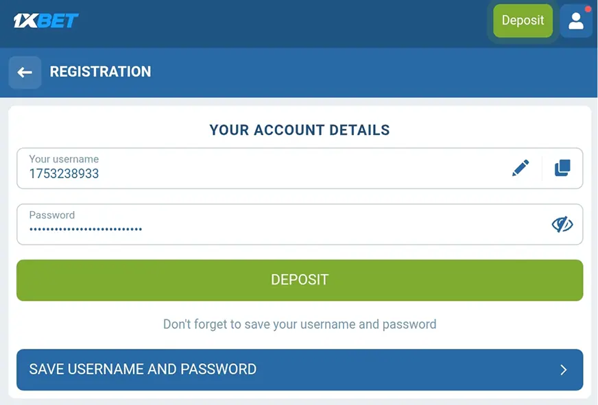 1xBet Pakistan account details and profile settings