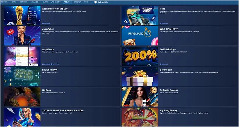 1xBet Pakistan bonuses and promotions