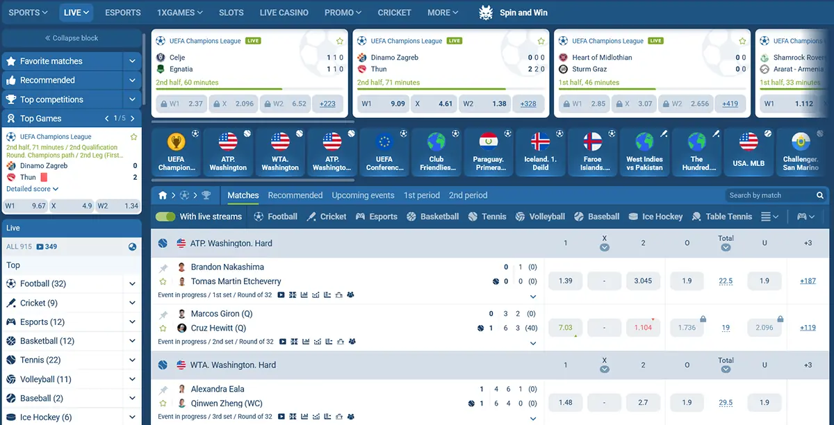 Live betting events and odds at 1xBet Pakistan