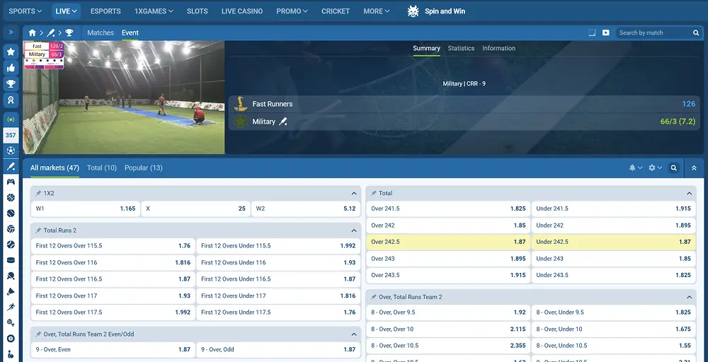 Live match streaming at 1xBet Pakistan