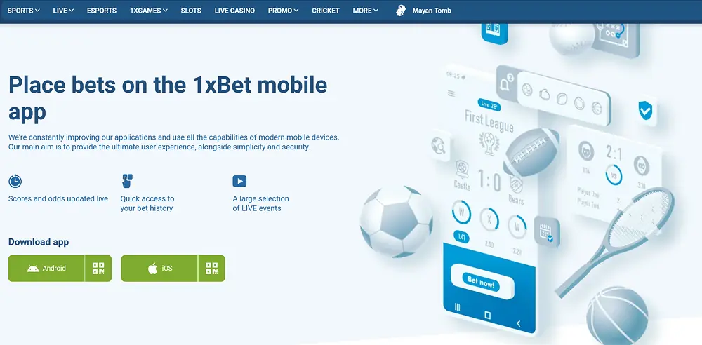 1xBet betting on desktop, tablet and mobile devices